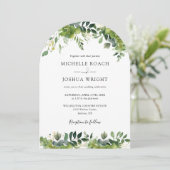 Invitation Arc floral vert moderne QR Code Mariage (Debout devant)