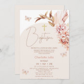 Invitation Arc flou moderne Boho Floral Baptême (Devant / Derrière)