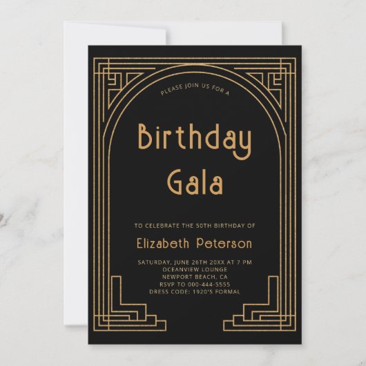 Invitation Arc Gatsby Roaring 20s Elégant Gold Déco Anniversa (Devant)