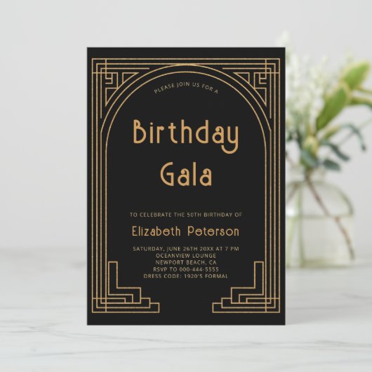 Invitation Arc Gatsby Roaring 20s Elégant Gold Déco Anniversa (Debout devant)