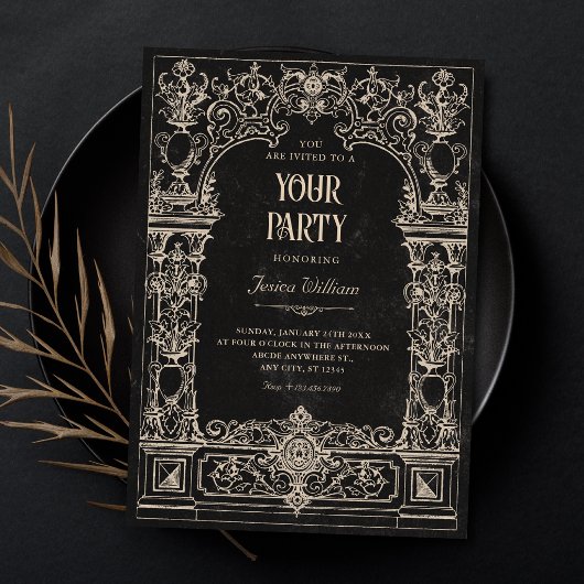 Invitation Arc gothique baroque vintage noir