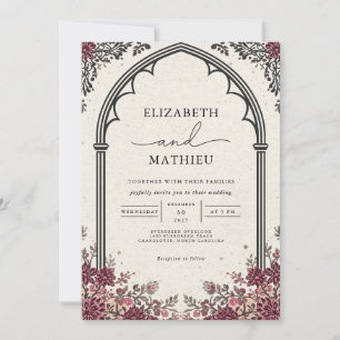 Invitation Arc gothique Bourgogne Mariage floral