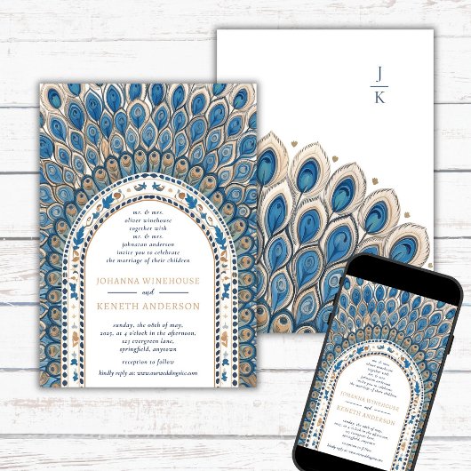 Invitation Arc gothique de Peacock | Mariage de monogramme