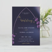 Invitation Arc gothique Moody Orchidées violettes Mariage flo (Debout devant)