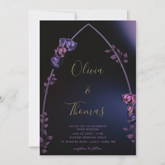 Invitation Arc gothique Moody Rose violet Mariage de script o (Devant)