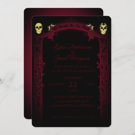 Invitation Arc gothique Trellis et Mariage des crânes (Devant / Derrière)