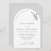 Invitation Arc gris moderne Mariage de script botanique (Devant / Derrière)