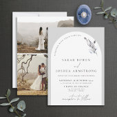 Invitation Arc gris moderne Script botanique 3 Mariage photo