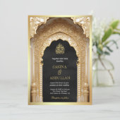 Invitation Arc islamique royal Black Gold Mariage musulman (Debout devant)
