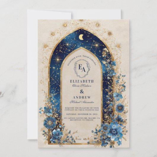 Invitation Arc Lune en Mariage Bleu de minuit (Devant)