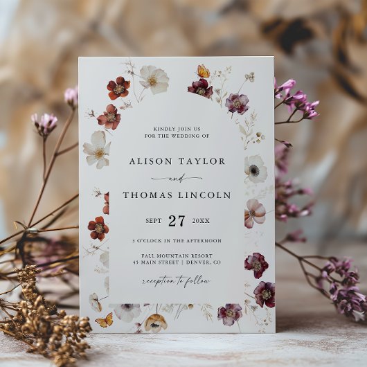 Invitation Arc Mariage Boho Fall Florals