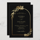 Invitation Arc Mariage Chic Noir Or Eucalyptus Foliage (Devant / Derrière)