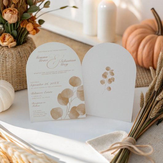 Invitation Arc Mariage de automne élégant en ivoire et en ter