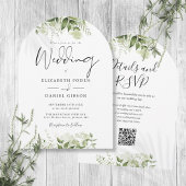 Invitation Arc Mariage de code QR Floral vert moderne