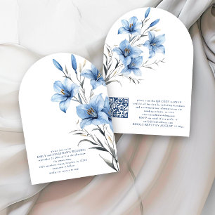 Invitation Arc Mariage de code QR Florals bleu moderne