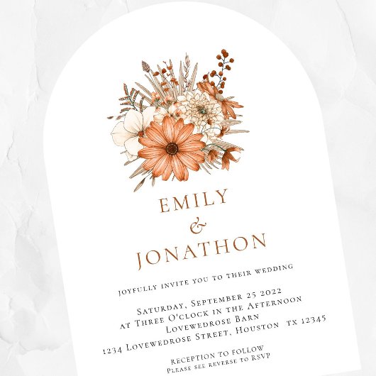 Invitation Arc Mariage de code QR Florals d'automne moderne