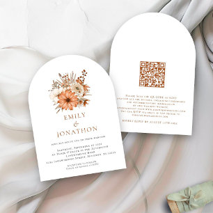 Invitation Arc Mariage de code QR Florals d'automne moderne