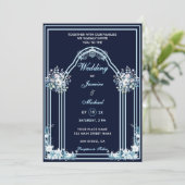 Invitation Arc Mariage de la marine florale Dusty & Light Blu (Debout devant)