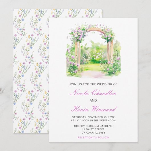 Invitation Arc Mariage floral de printemps (Devant / Derrière)