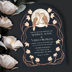 Invitation Arc Mariage rose Gold Elegant Art Nouveau Owls