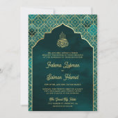Invitation Arc marocain musulman de mariage sarcelle or (Devant)