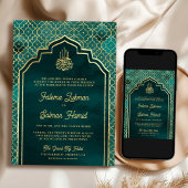 Invitation Arc marocain musulman de mariage sarcelle or