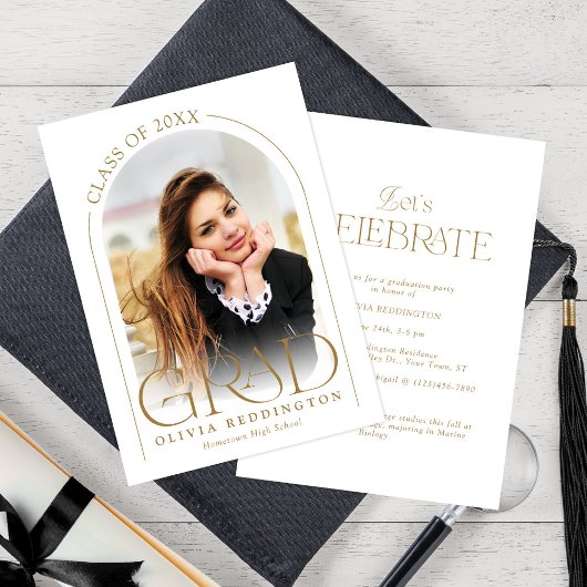 Invitation Arc minimal moderne photo Gold Graduation Party