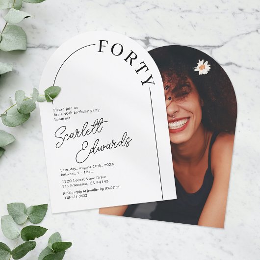 Invitation Arc minimaliste adulte 40e anniversaire