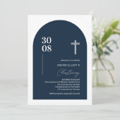 Invitation Arc minimaliste bleu moderne garçon Christening In (Debout devant)