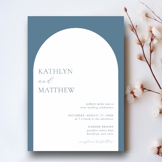 Invitation Arc minimaliste moderne Dusty Mariage bleu