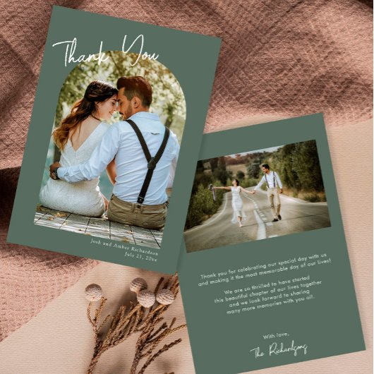 Invitation Arc minimaliste vert moderne mariage merci