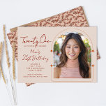 Invitation Arc Modèle photo Cactus Vine Boho 21e anniversaire<br><div class="desc">Cette invitation de 21e anniversaire,  moderne et minimale,  a été conçue à l'aide de mes vignes de cactus de porc dessinées à la main dans des tons terre de rouille brun,  taupe,  et bronze. Il dispose d'un modèle photo arché et est entièrement personnalisable. Art original de Malissa Melrose.</div>