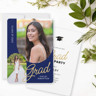 Invitation Arc moderne 2 Photo Grad Party Blue