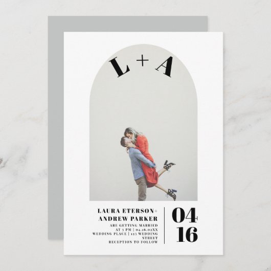 Invitation Arc moderne audacieux minimaliste initiales photo (Devant / Derrière)