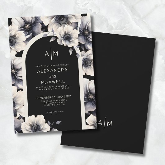 Invitation Arc moderne blanc noir Mariage Floral