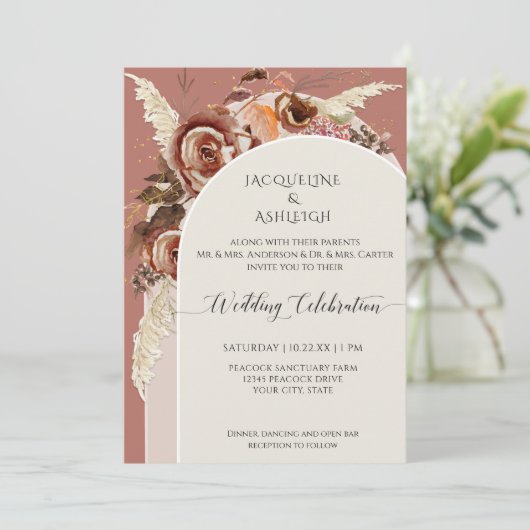 Invitation Arc moderne BOHO Aquarelle Florale Pampas Grass (Debout devant)