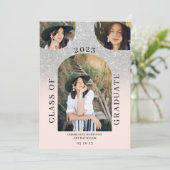 Invitation Arc moderne boho argent rose 4 graduation photo (Debout devant)