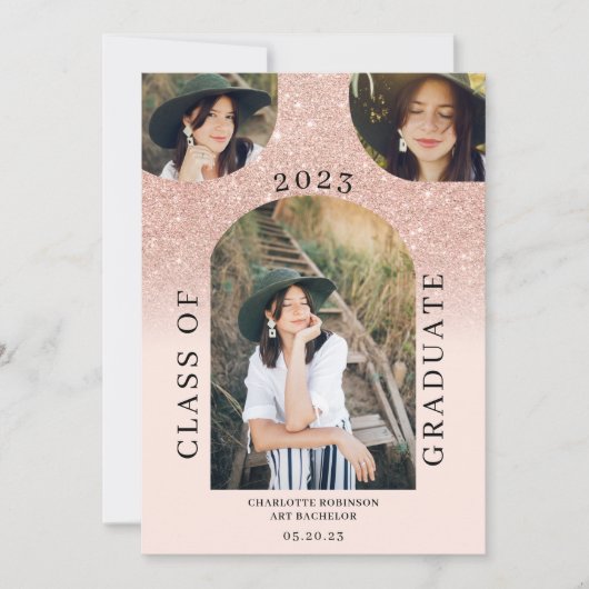 Invitation Arc moderne boho rose or rose rose rose 4 graduati (Devant)