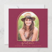 Invitation Arc moderne Bourgogne Gold Photo Graduation (Devant)