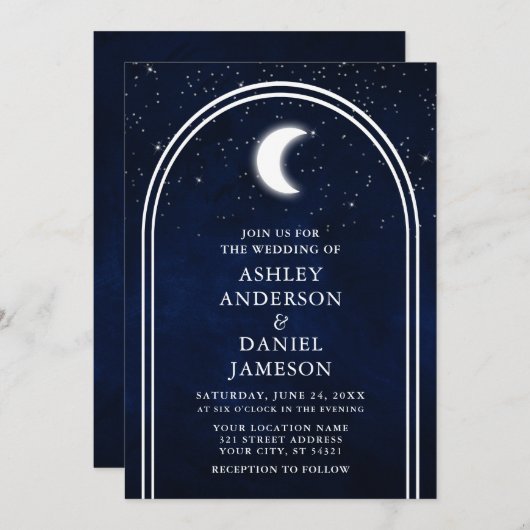 Invitation Arc moderne Céleste Lune étoiles Mariage (Devant / Derrière)
