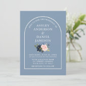 Invitation Arc moderne élégant Dusty bleu rose Mariage floral (Debout devant)