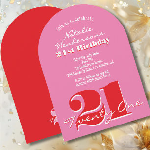 Invitation Arc moderne élégant rose rouge pour les 21 ans