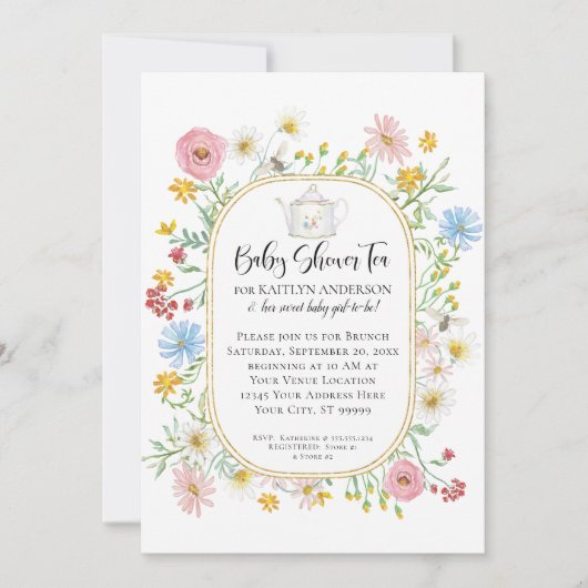 Invitation Arc moderne Fleur sauvage Floral Bees Tea Party Ba (Devant)