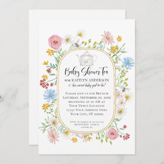 Invitation Arc moderne Fleur sauvage Floral Bees Tea Party Ba (Devant / Derrière)