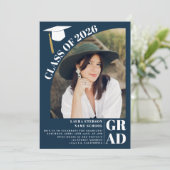 Invitation Arc moderne marine bleu 5 photos graduation (Debout devant)