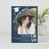 Invitation Arc moderne marine bleu 5 photos graduation (Debout devant)