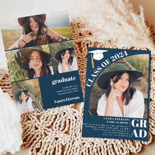 Invitation Arc moderne marine bleu 5 photos graduation