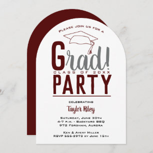 Invitation Arc moderne Maroon et Grey Graduation Party