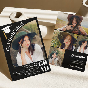 Invitation Arc moderne noir 5 photos graduation