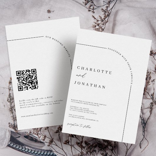 Invitation Arc moderne noir et blanc Mariage de code QR